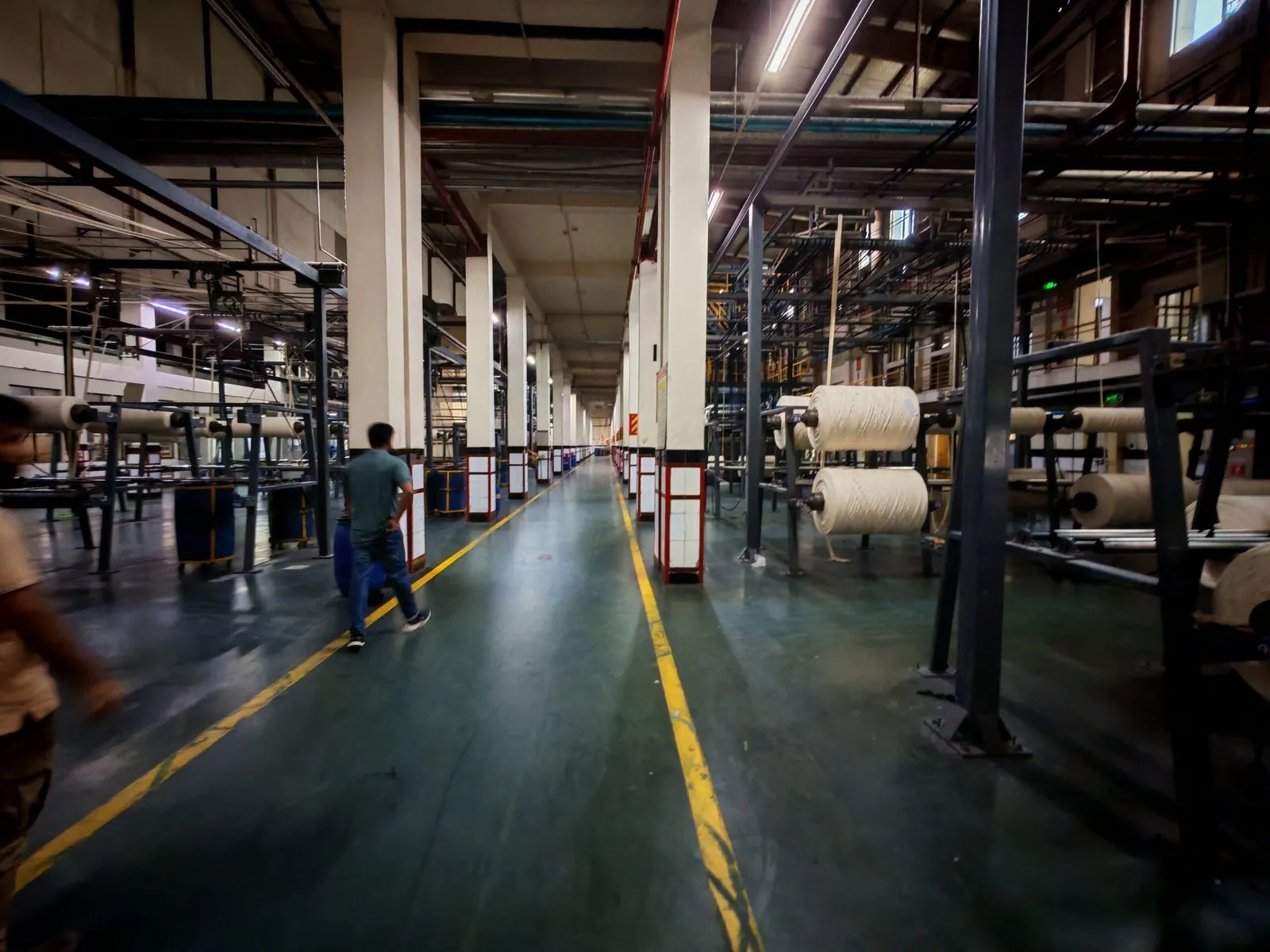 Production aisle of a textile mill